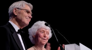 John and Rosemary Brown, both 1957 graduates, announce their historic $57 million gift in support of Auburn as part of the campaign's kickoff gala the evening of Friday, April 17.